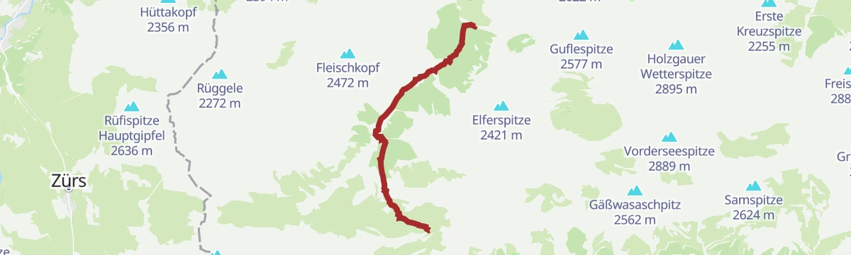 Route map: Kaisers/Boden - Leutkircher Hütte